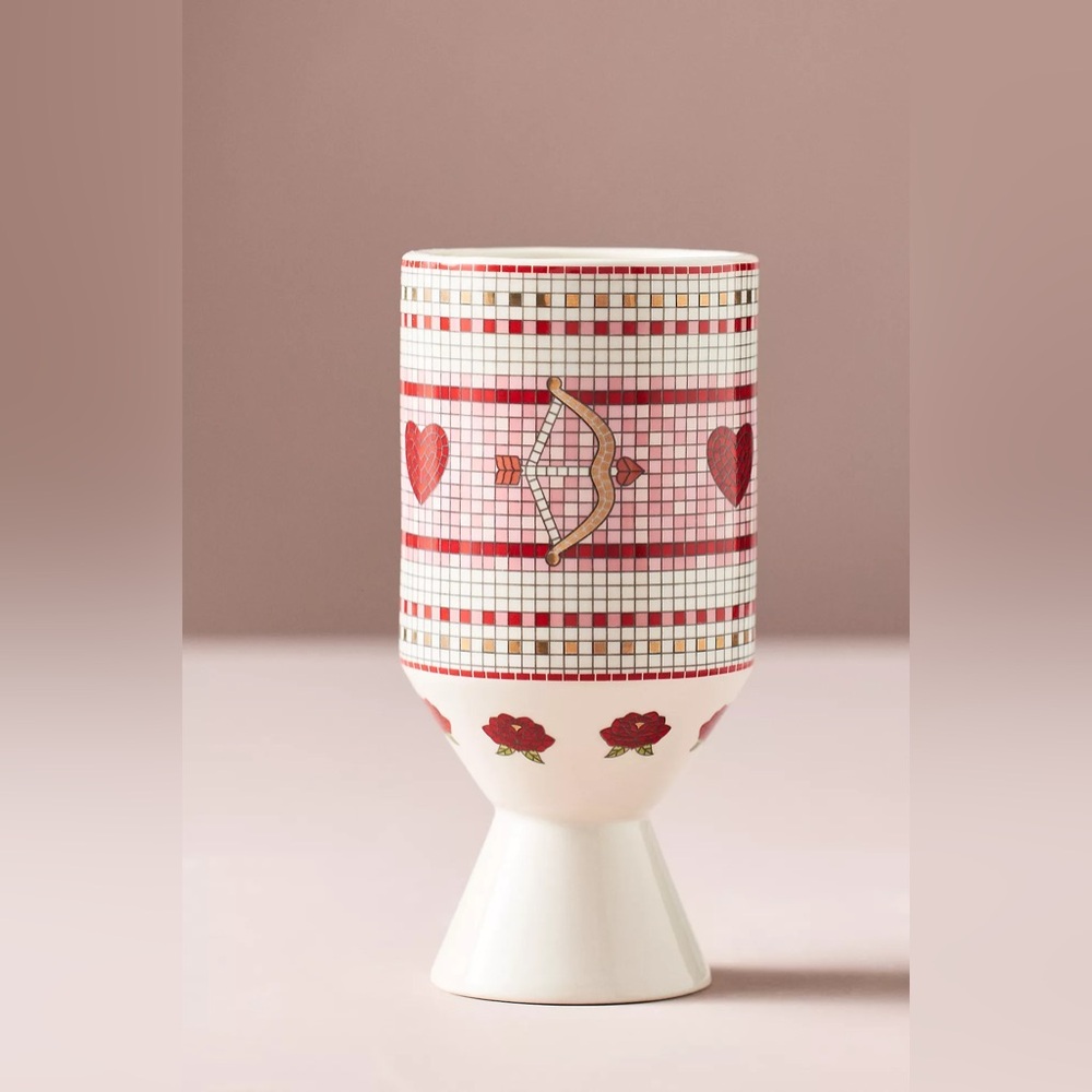 Anthropologie BISTRO VALENTINE TILE STONEWARE VASE 4554606430381 PINK COMBO